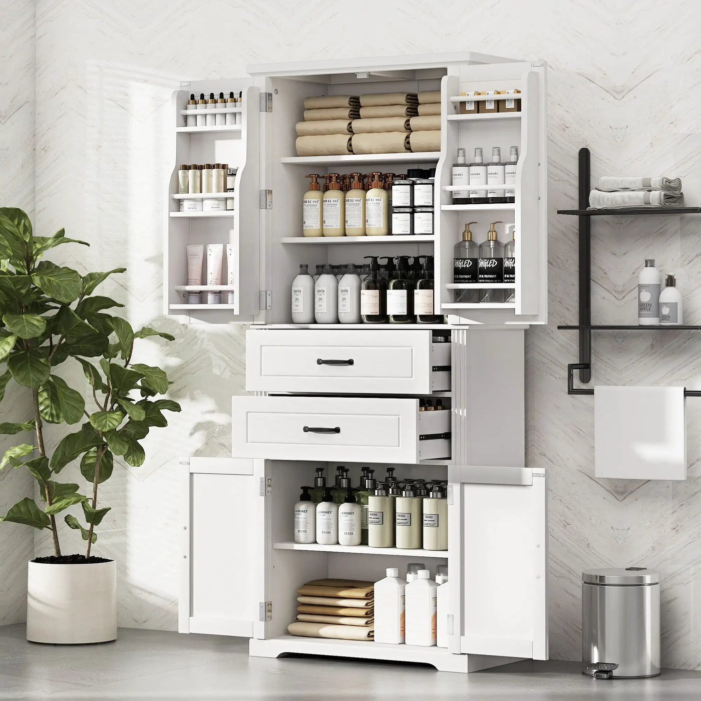 Multi Functional Storage Cabinet With Adjustable Shelves, 2 Drawers, Door Shelves by HouseOfZazla