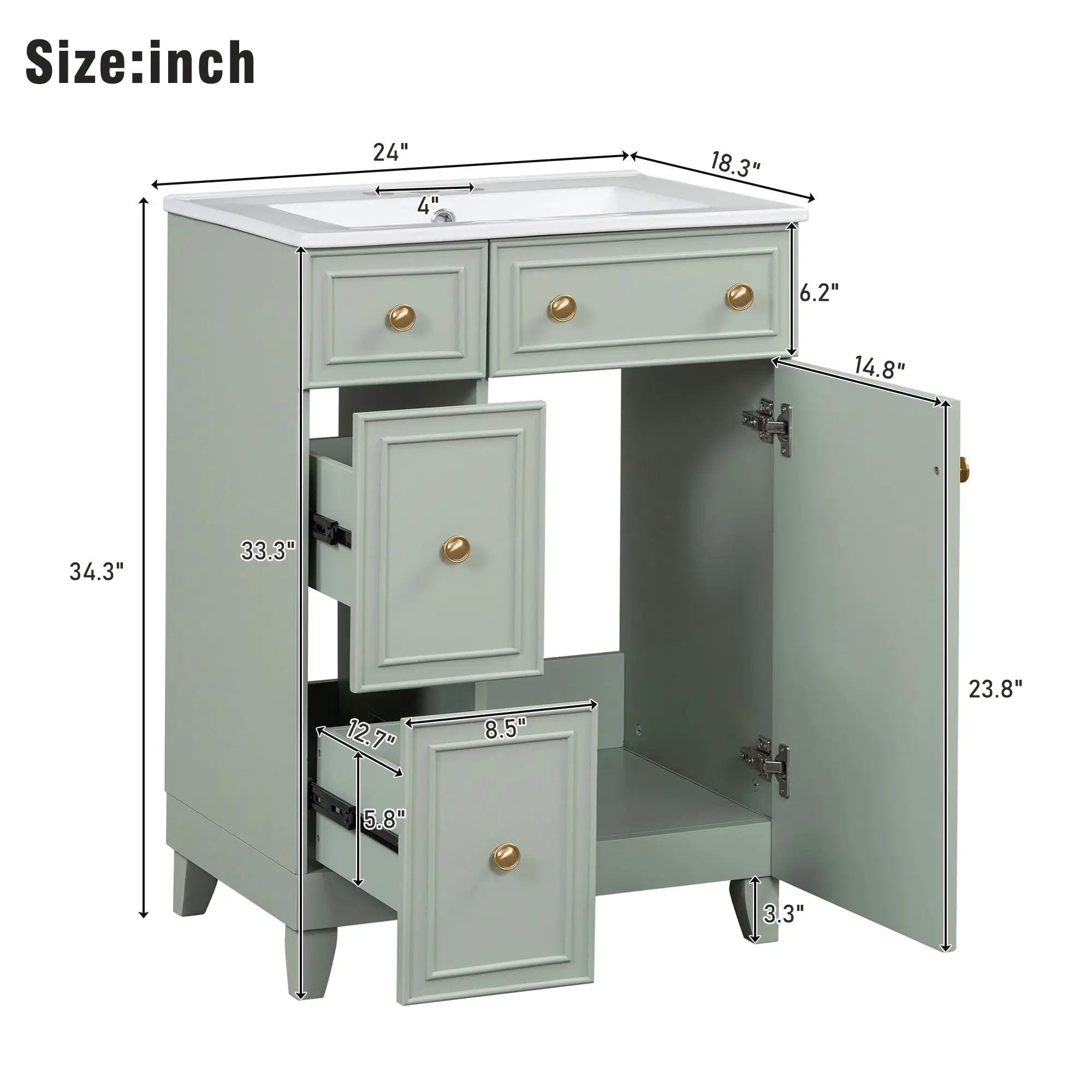 Transitional Style Bathroom Vanity Cabinet With Ceramic Sink by Unique Piece Furniture