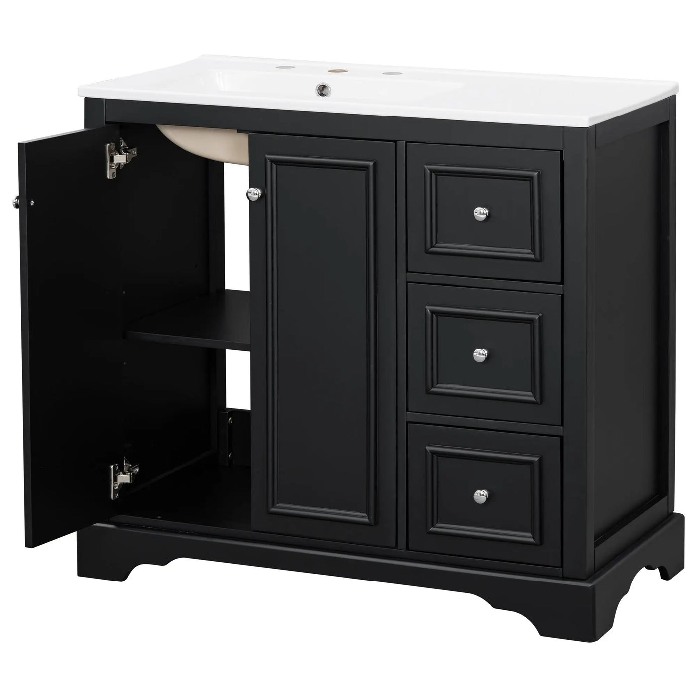 Bathroom Vanity With Sink, Soft-Close Doors, Adjustable U-Shelf, 3 Drawers by HouseOfZazla