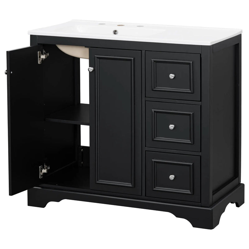 Bathroom Vanity With Sink, Soft-Close Doors, Adjustable U-Shelf, 3 Drawers by HouseOfZazla