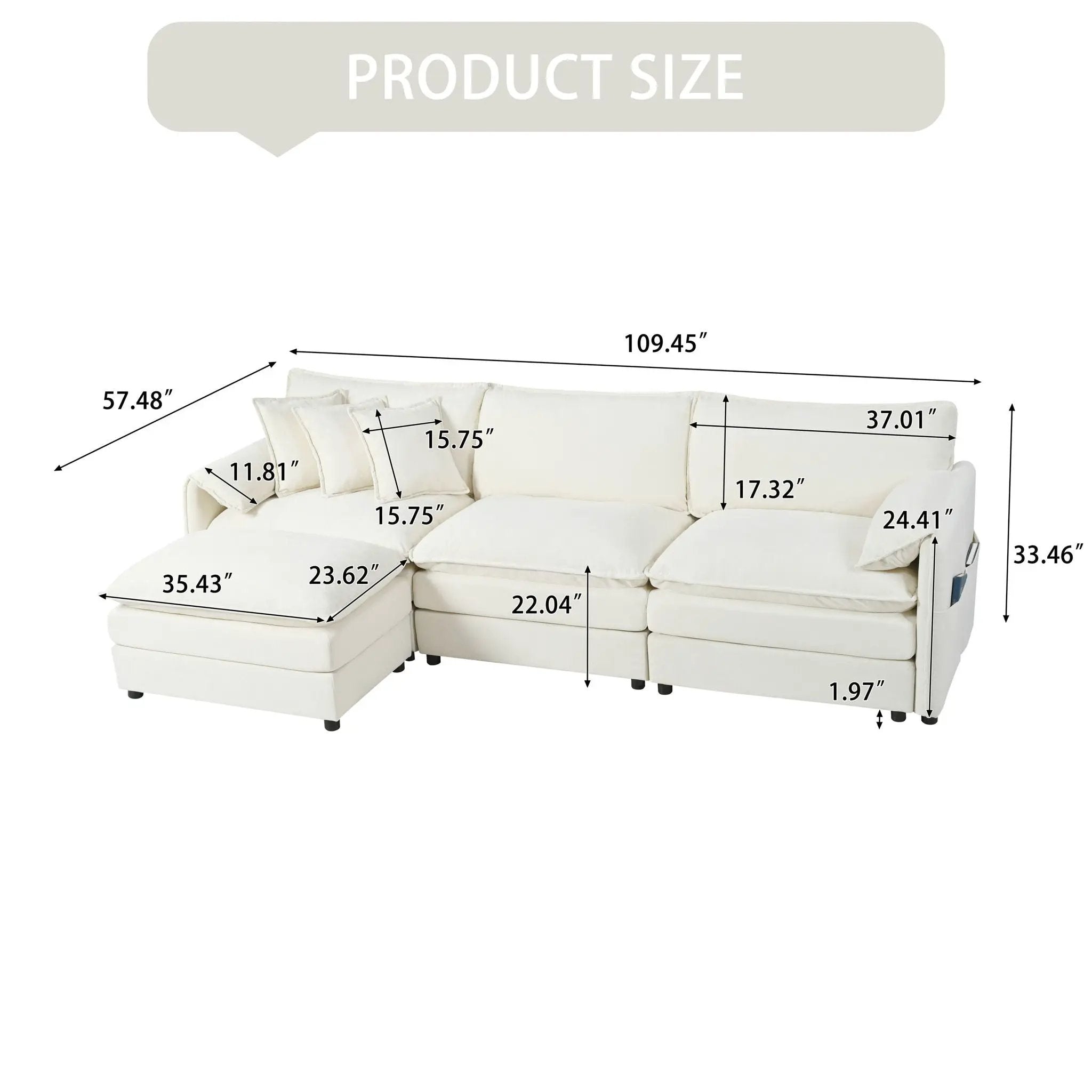 Modern Comfy Deep Seat Modular Sectional Sofa Cloud Couch With Ottoman by Unique Piece Furniture