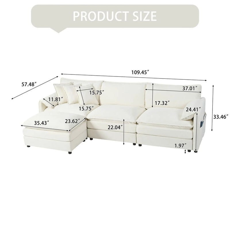 Modern Comfy Deep Seat Modular Sectional Sofa Cloud Couch With Ottoman by Unique Piece Furniture