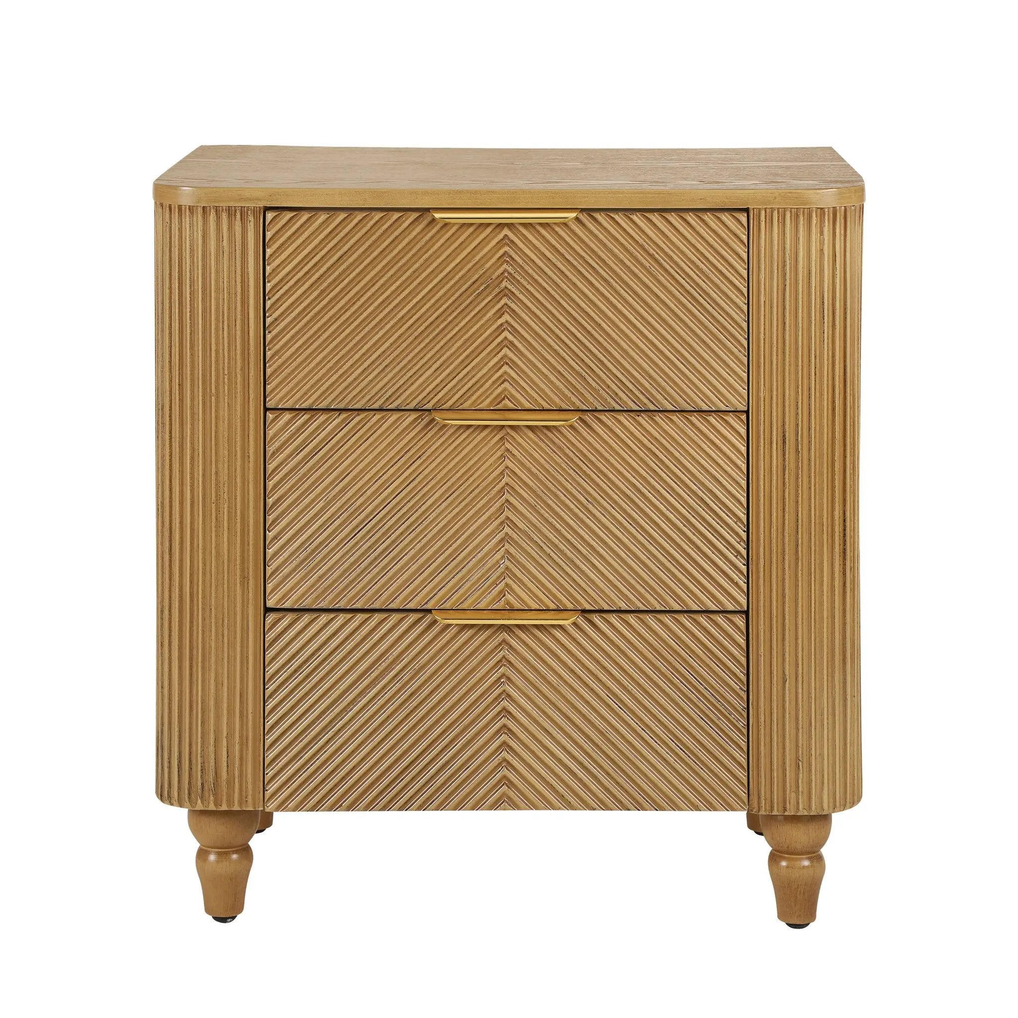 Mid-Century Fluted 3 Drawers Nightstand, Bedside Table with Curved Profile Design and Wide by HouseOfZazla