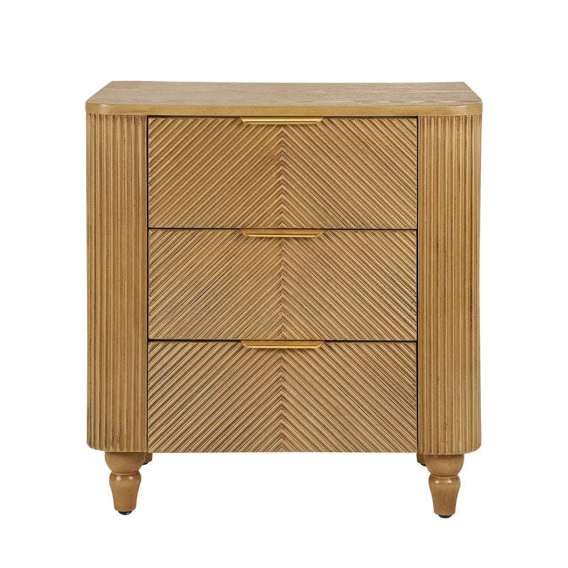 Mid-Century Fluted 3 Drawers Nightstand, Bedside Table with Curved Profile Design and Wide by HouseOfZazla