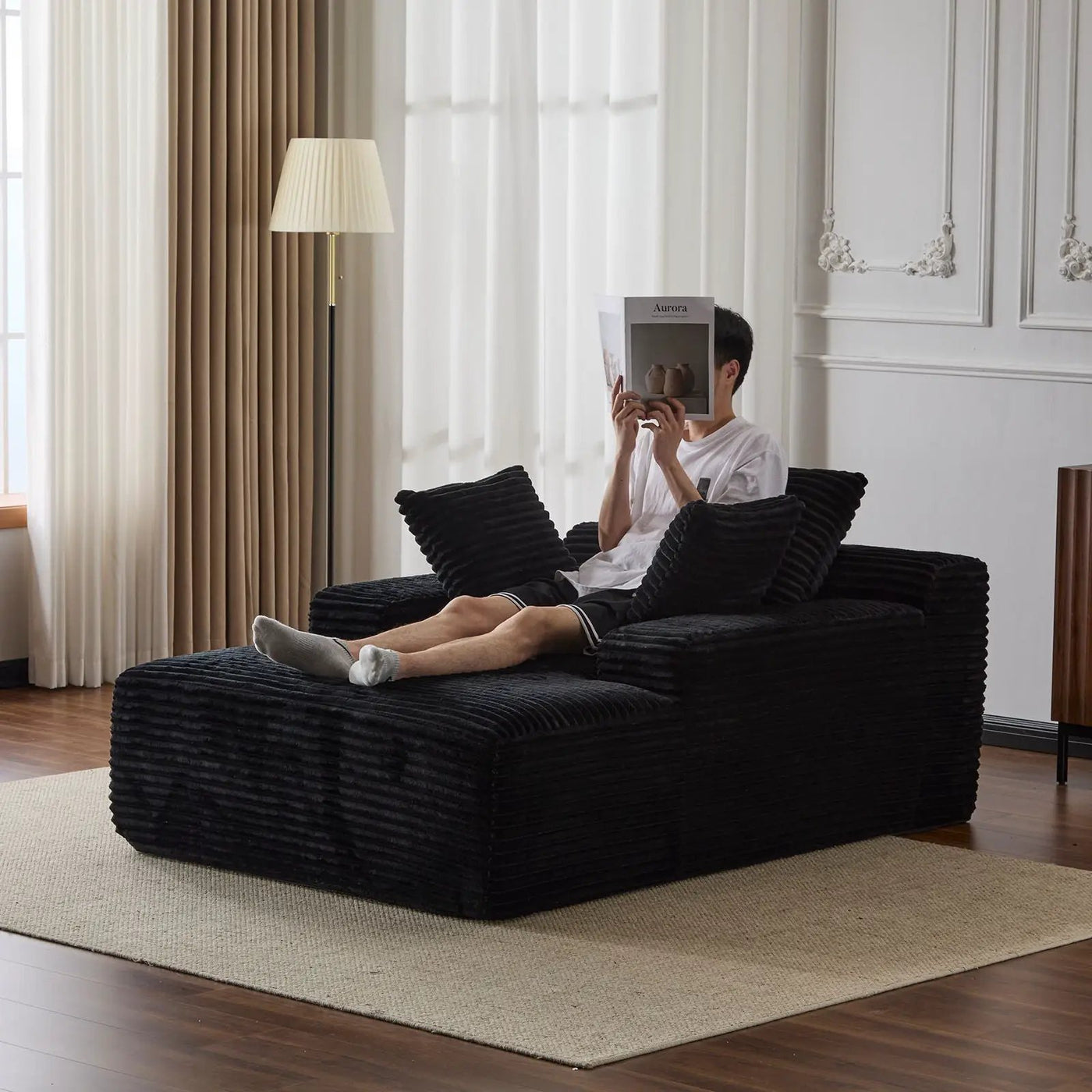 Oversized Chaise Lounge Chair Cozy Cloud Couch With 3 Throw Pillows And Wide Armrest by HouseOfZazla