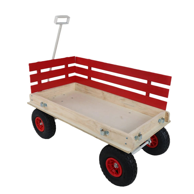 Red Wooden Wagon Cart with Folding Handle by HouseOfZazla