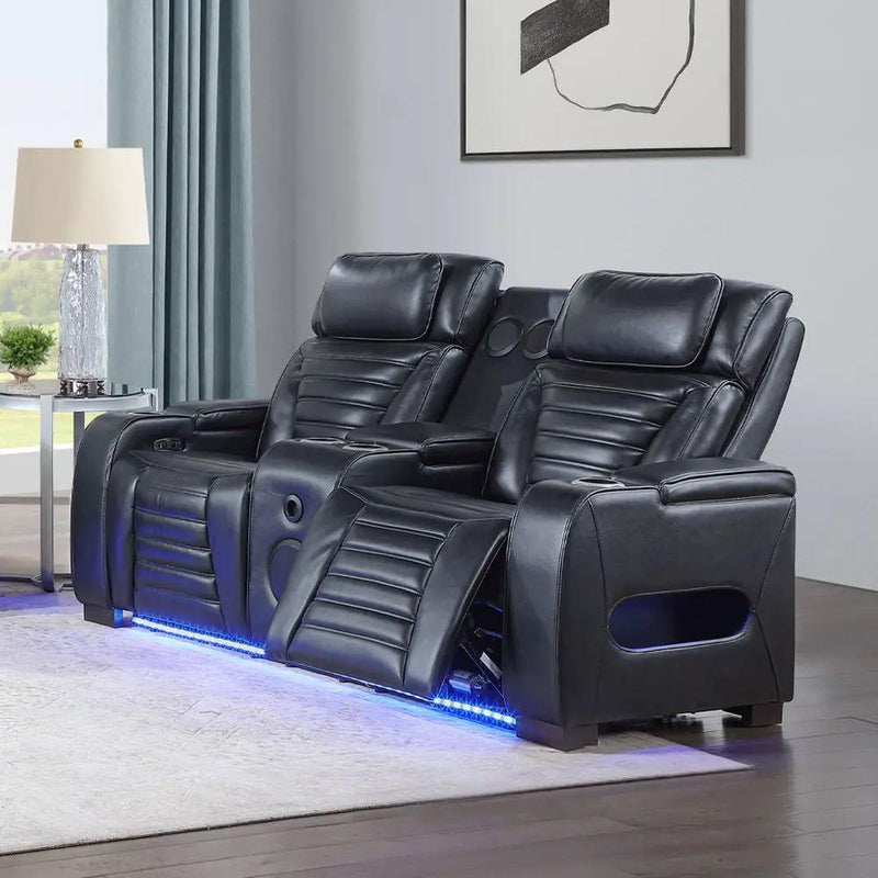 Ephron - Power Motion Loveseat With Console, Power Headrests, LED & Speakers - Black by Unique Piece Furniture