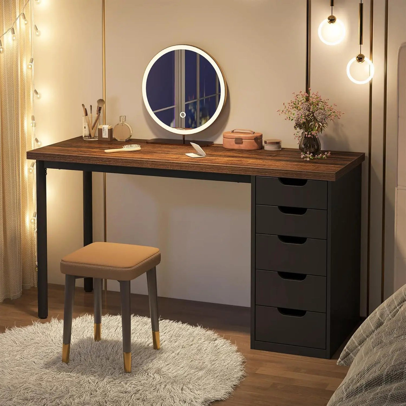Computer Desk With 5 Drawers, Reversible Cabinet Design by HouseOfZazla