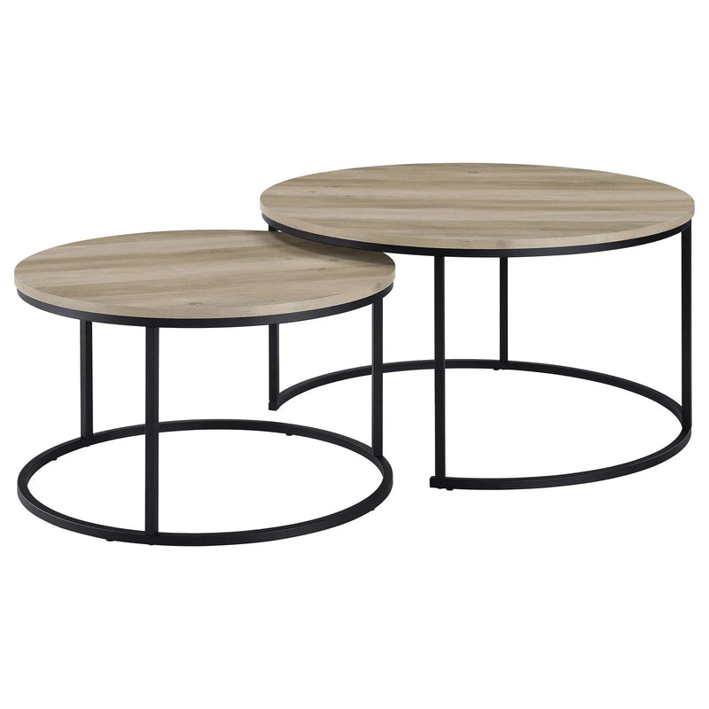 Lainey 2-piece Round Nesting Coffee Table Distressed Pine by Unique Piece Furniture
