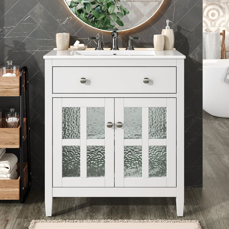 Bathroom Vanity With Ceramic Sink, Adjustable Shelf & Tip Out Tray by HouseOfZazla