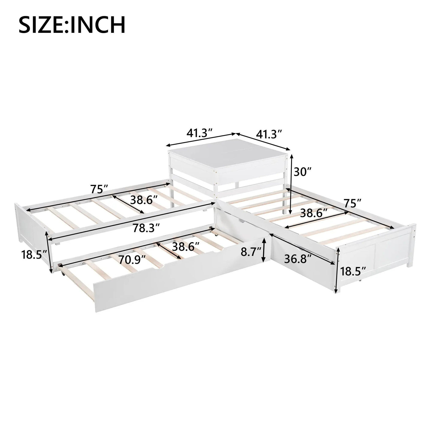 L Shaped Platform Bed With Trundle And Drawers Linked With Built In Desk by HouseOfZazla