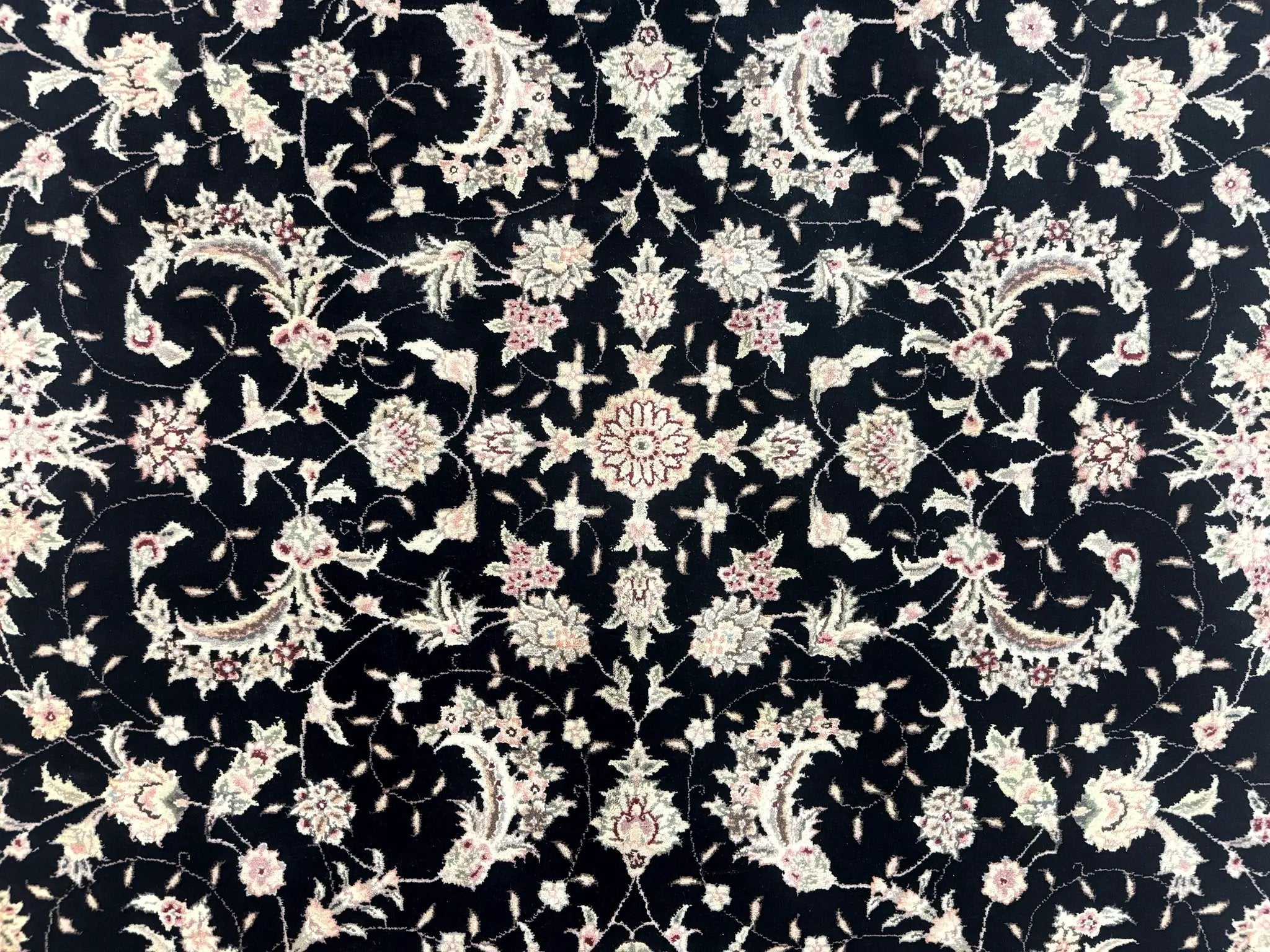 Sino Persian Rug 6x9, Black and Ivory, Wool and Silk Highlights, Handmade by Jewel Rugs