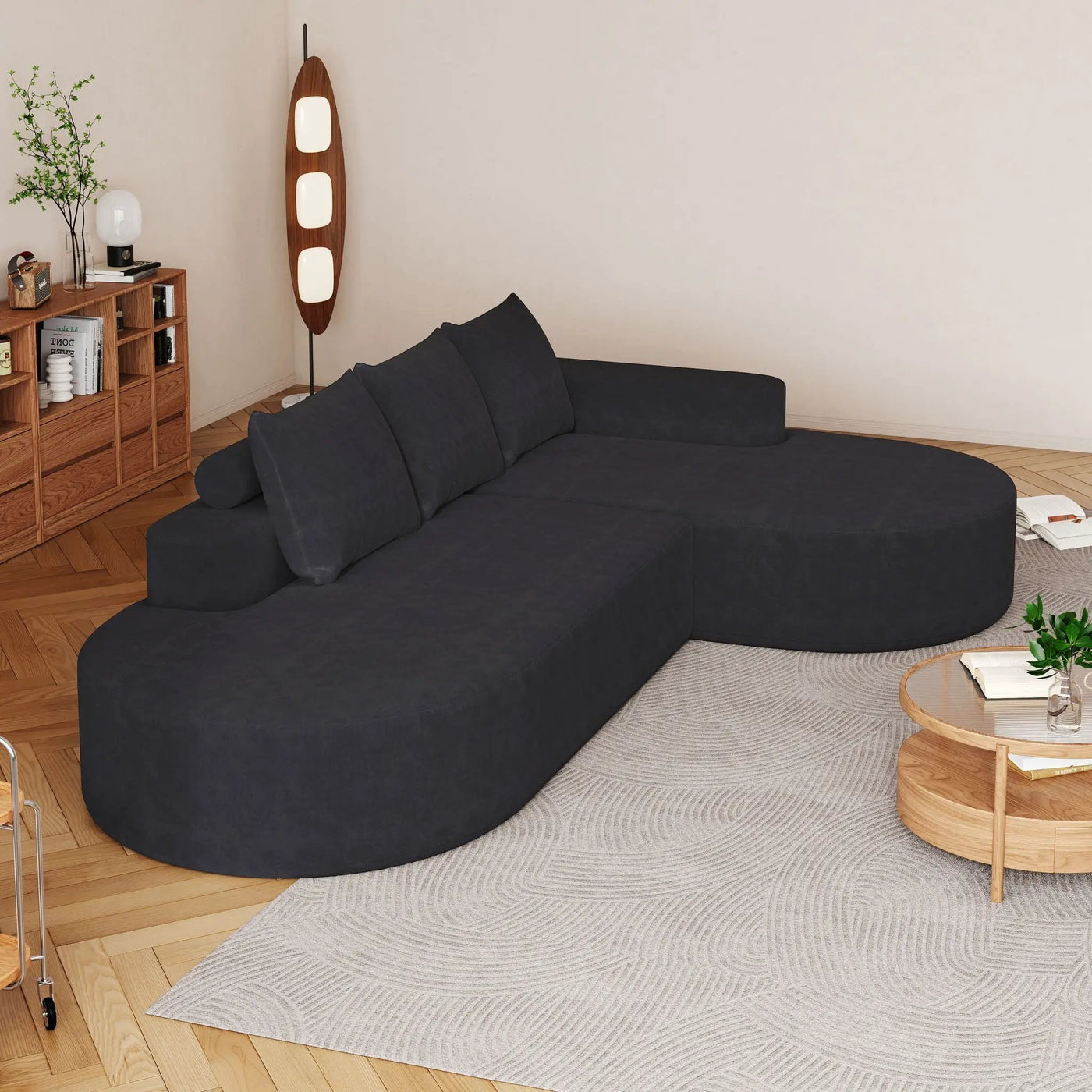 Modern Curved Sofa, L-Shaped Modular Sectional Set With 3 Pillows by HouseOfZazla