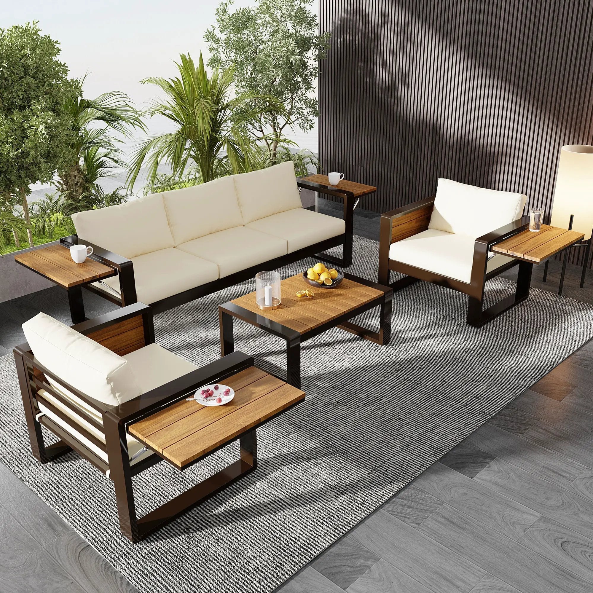 Aluminum Frame Large 4-Piece Outdoor Patio Furniture Set for 5 Person by HouseOfZazla