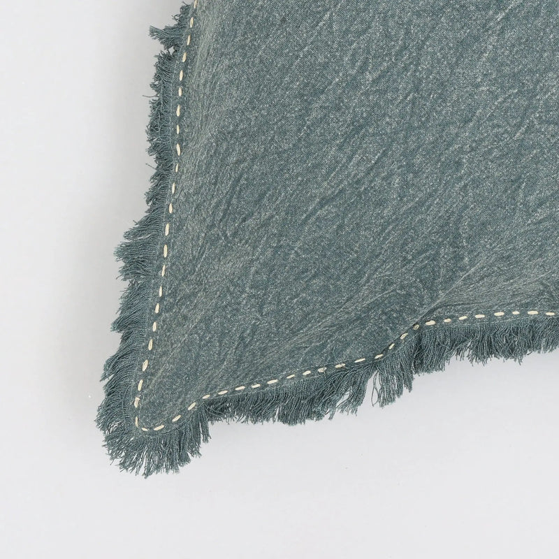 Stonewashed Linen Throw Pillow with Handworked Edges & Fringe - 22x22 by HouseOfZazla