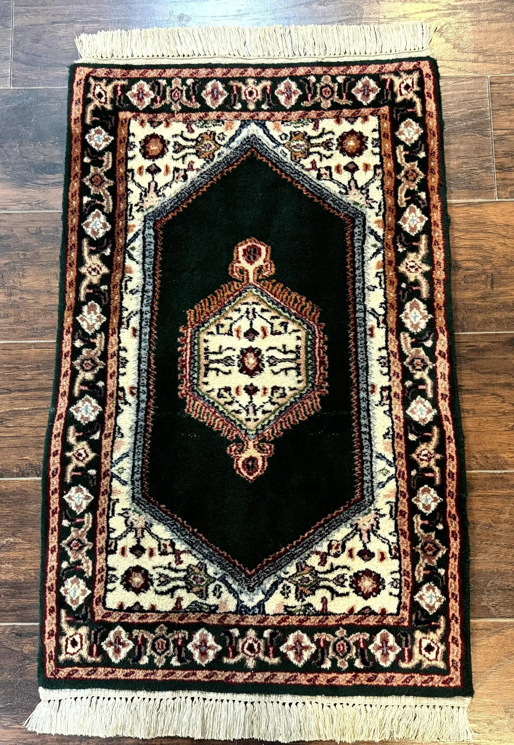 Small Indo Persian Dark Green Rug 2x3, Geometric Semi Open Field by Jewel Rugs
