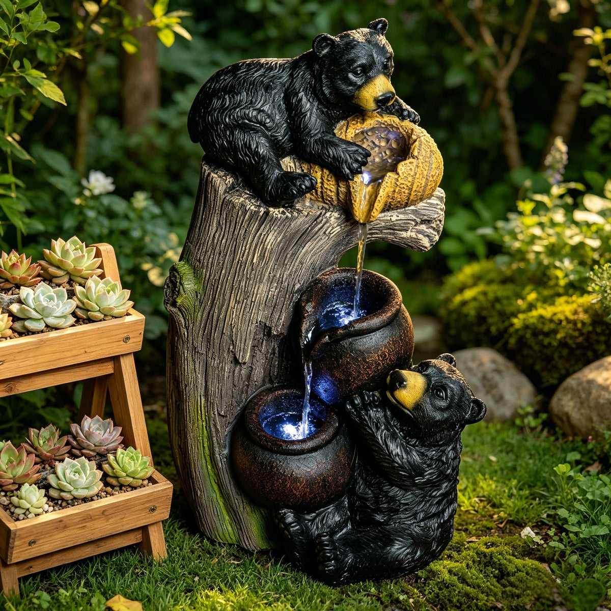 Resin Black Bear Outdoor Water Fountain with LED Lights, photo 4 of 13