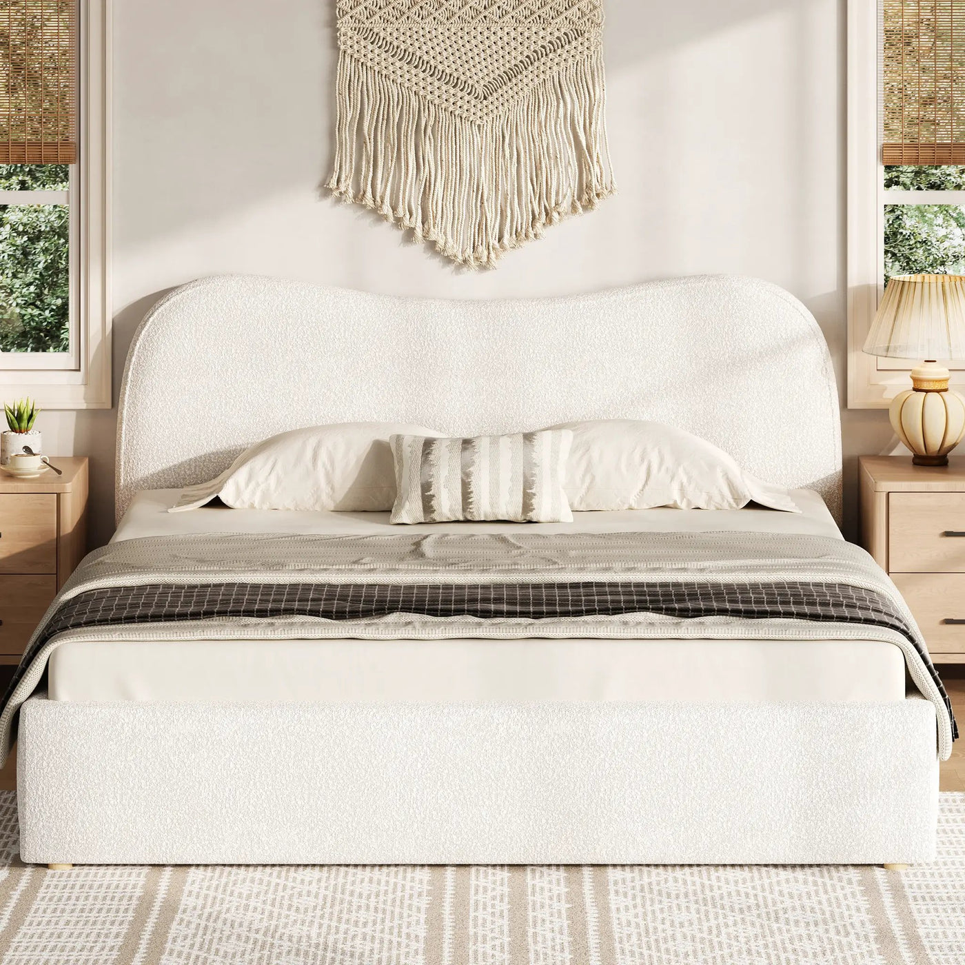 Queen Size Upholstered Platform Bed with Wooden Slats by HouseOfZazla
