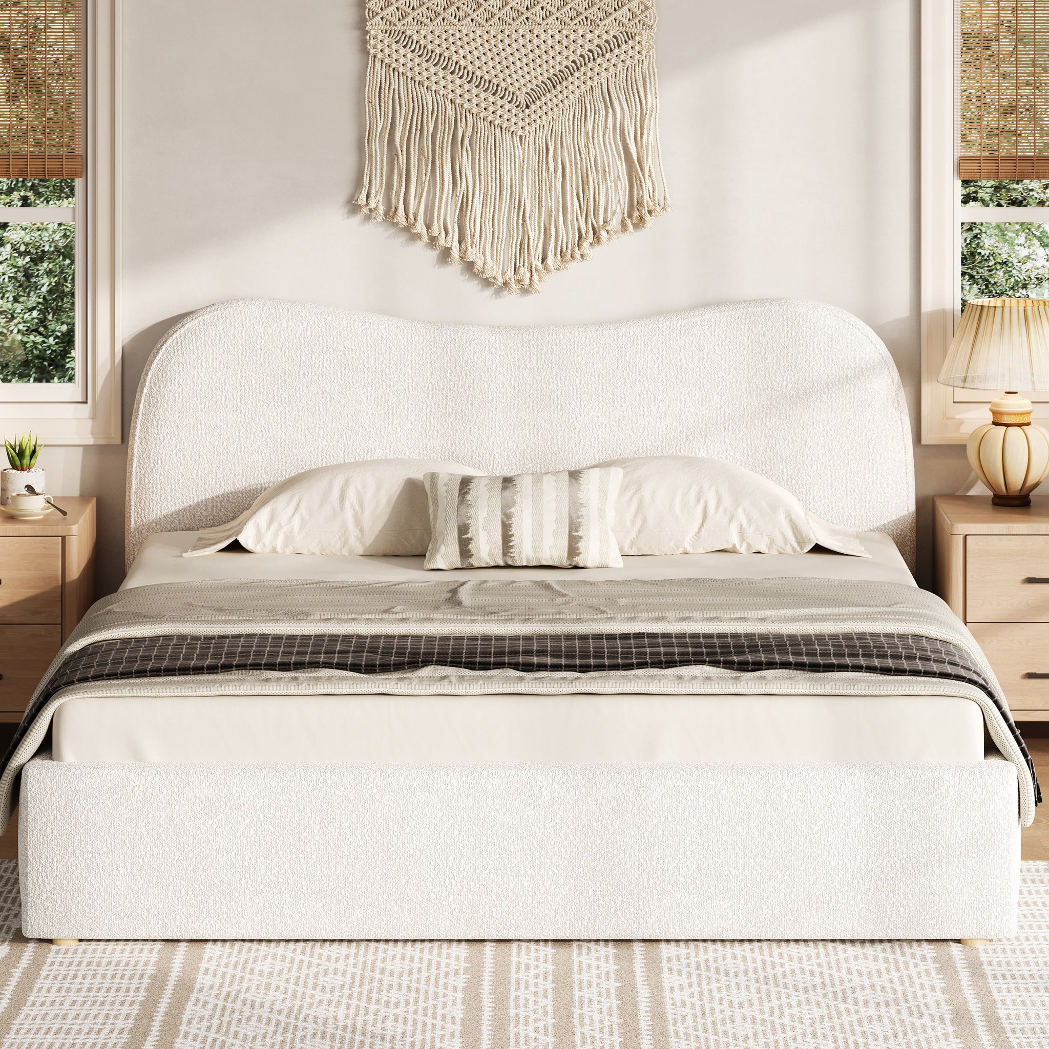 Queen Size Upholstered Platform Bed with Wooden Slats by HouseOfZazla