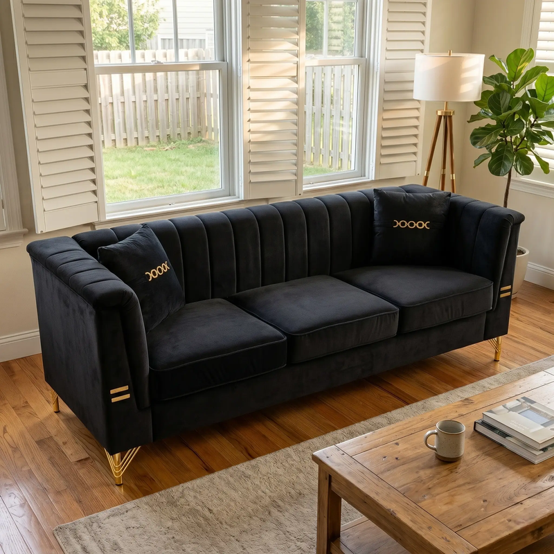 Mosharong-55 Velvet 3-Seater Sofa by HouseOfZazla