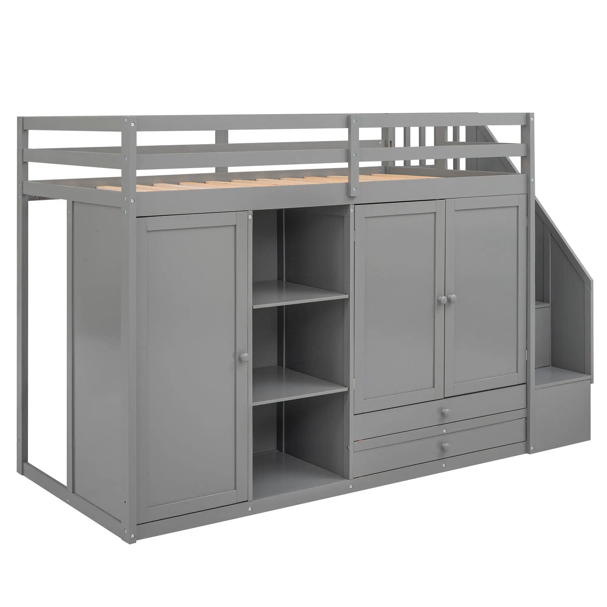 Loft Bed With 3 Shelves, 2 Wardrobes, 2 Drawers, Ladder Storage by HouseOfZazla