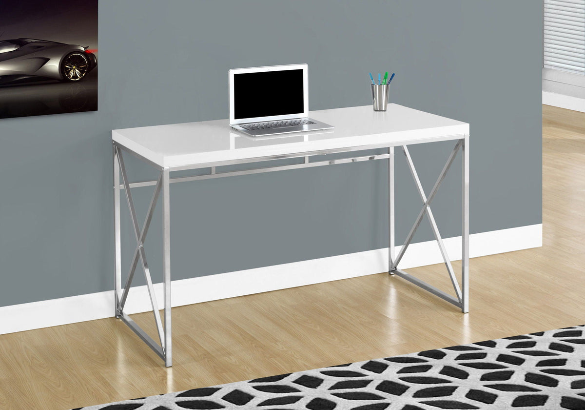 Contemporary Glossy Computer Desk with Sturdy Metal Base - Multiple Colors, photo 5 of 16