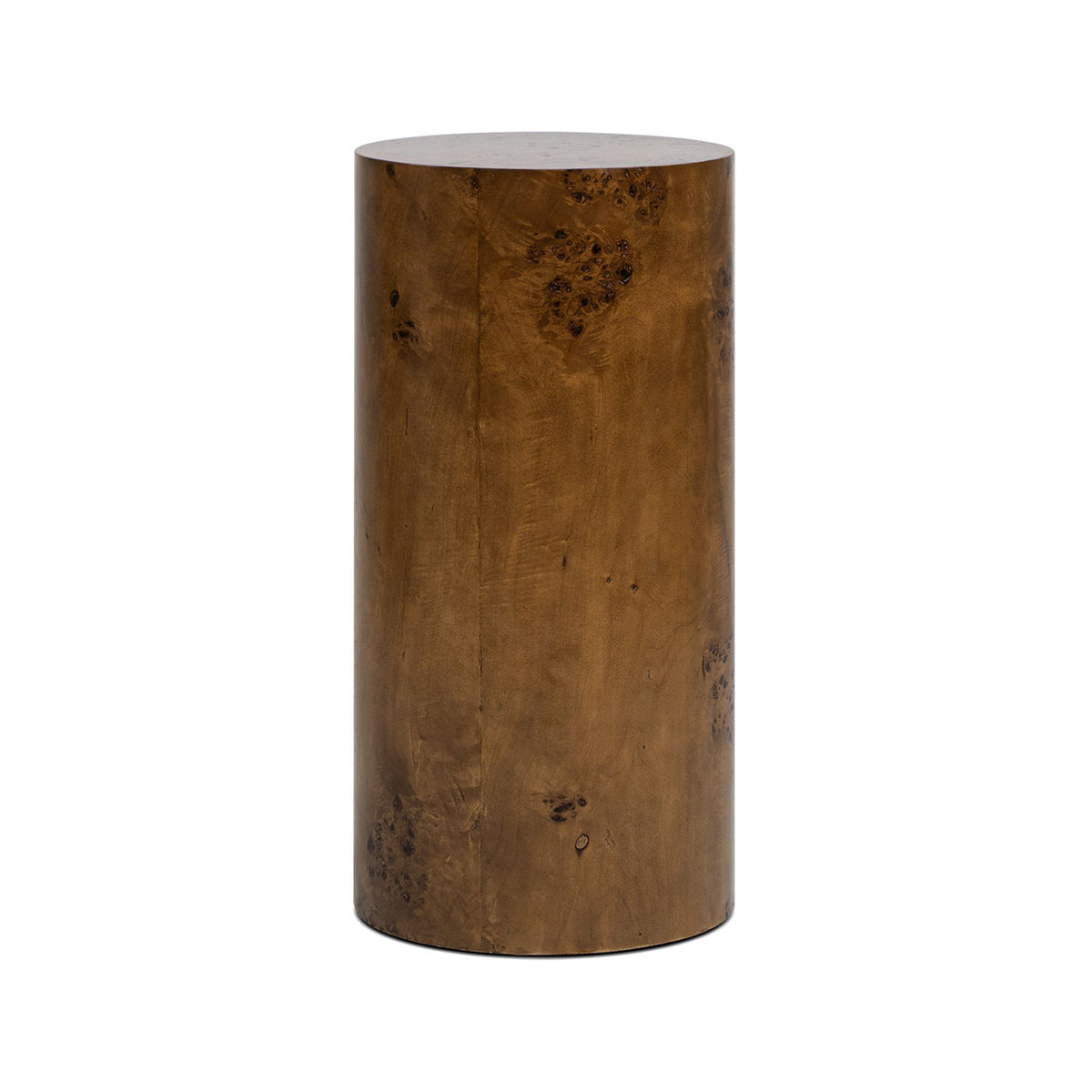 Nebula Accent Pillar Side Table with Burl Wood Veneer - Light or Dark Brown
