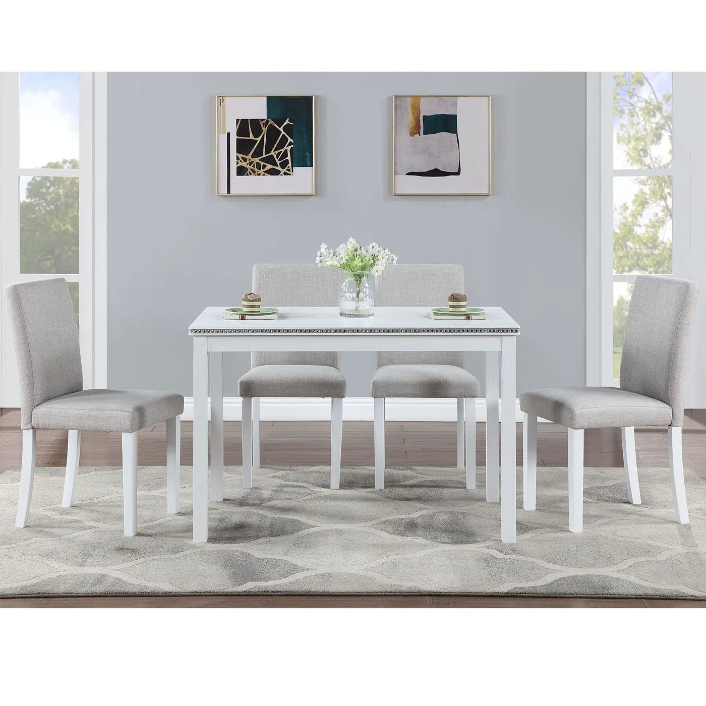 Dining Table Set With Crystal Decoration And Upholstered Chairs by HouseOfZazla
