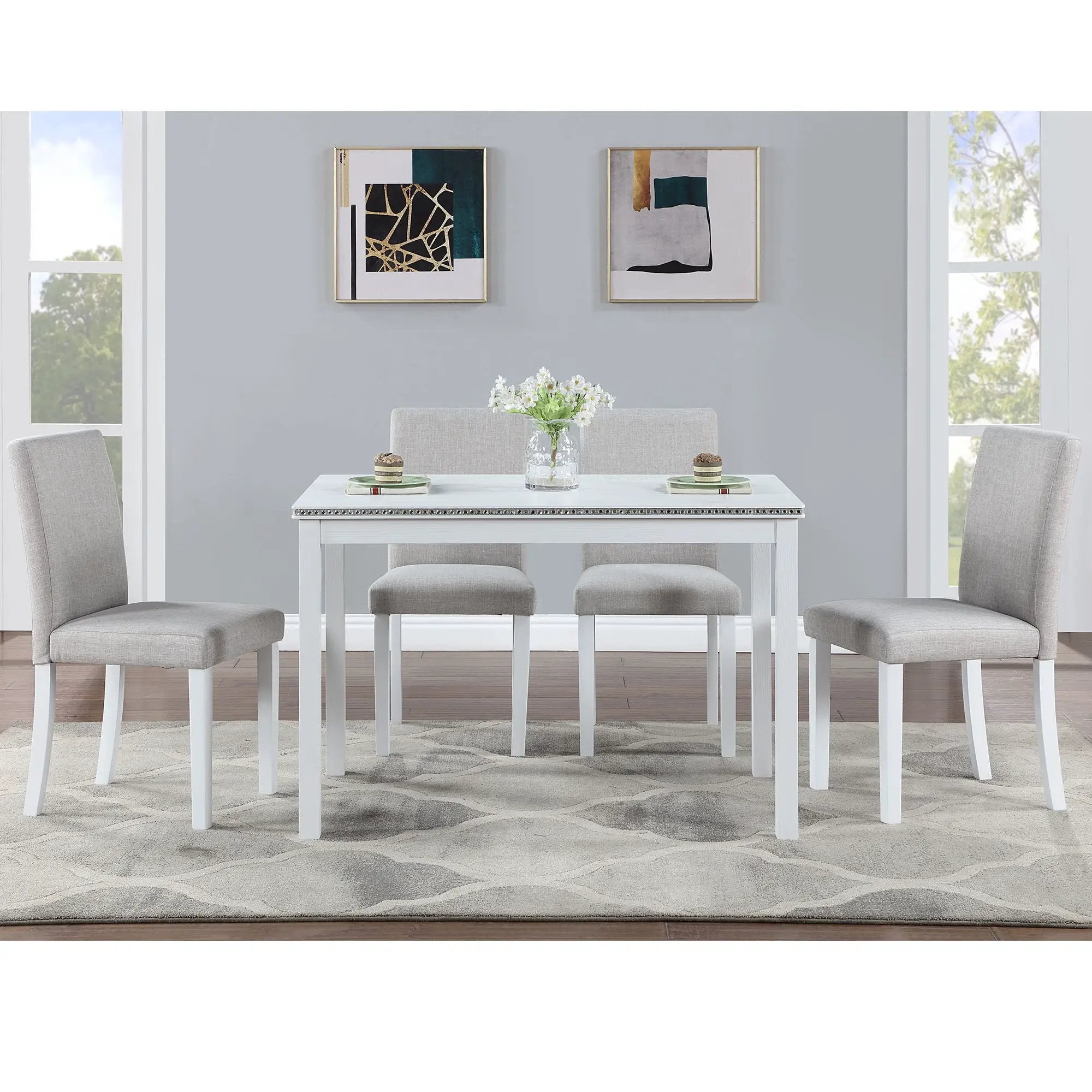 Dining Table Set With Crystal Decoration And Upholstered Chairs by HouseOfZazla