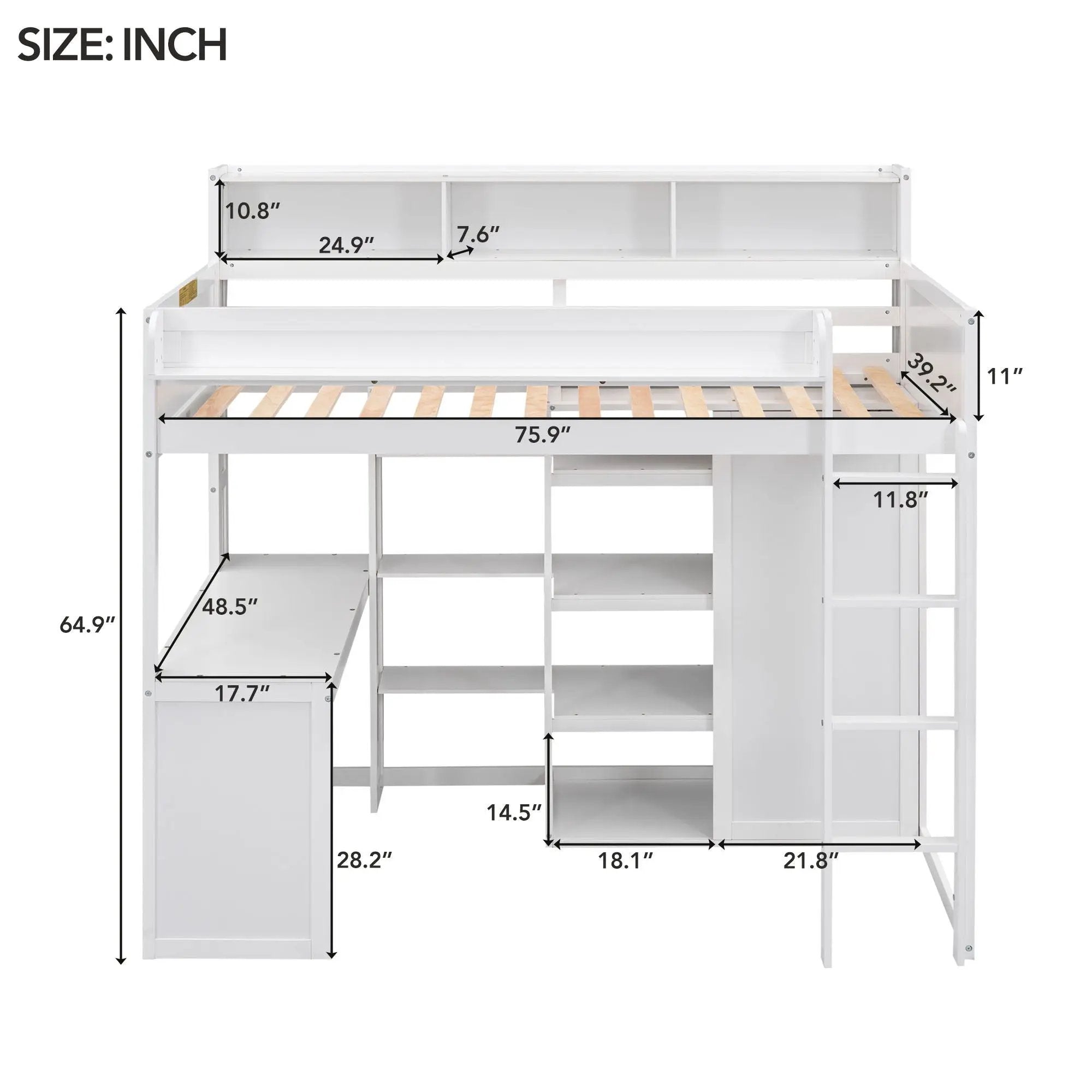 Loft Bed With Built In Desk, Storage Shelves, And Wardrobe by Unique Piece Furniture