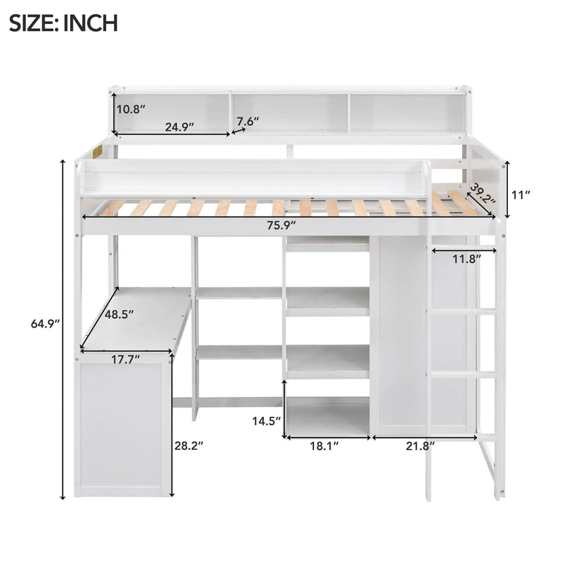 Loft Bed With Built In Desk, Storage Shelves, And Wardrobe by Unique Piece Furniture