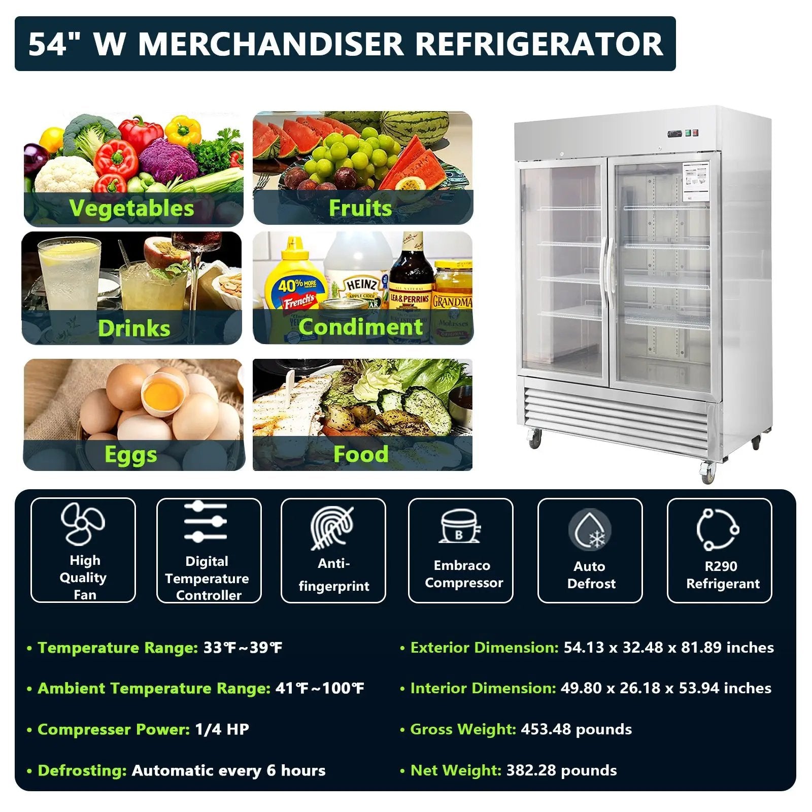 54"W Commercial Refrigerator with Glass Doors by HouseOfZazla