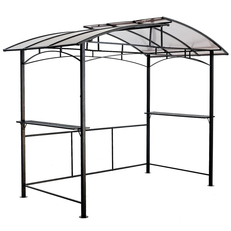 Grill Gazebo 8X5Ft, Outdoor Patio Canopy, Bbq Shelter With Steel Hardtop And Side Shelves - Black by Unique Piece Furniture