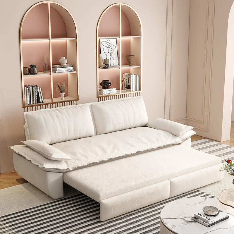 3-in-1 Convertible Velvet Sofa Bed with Queen Pull Out Sleeper - Beige/White, photo 3 of 10