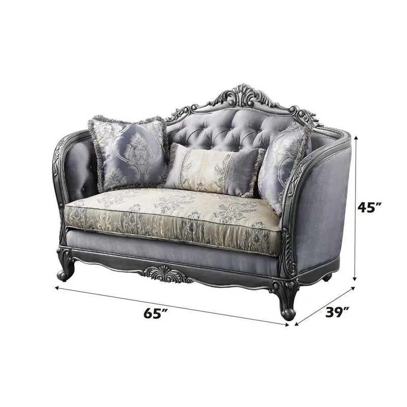 Ariadne - Loveseat With 3 Pillows - Fabric & Platinum by Unique Piece Furniture