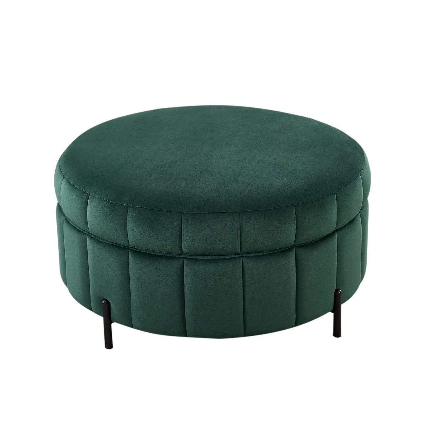 Upholstered Round Ottoman With Reversible Lid, Channel Tufted Pumpkin Shape by HouseOfZazla