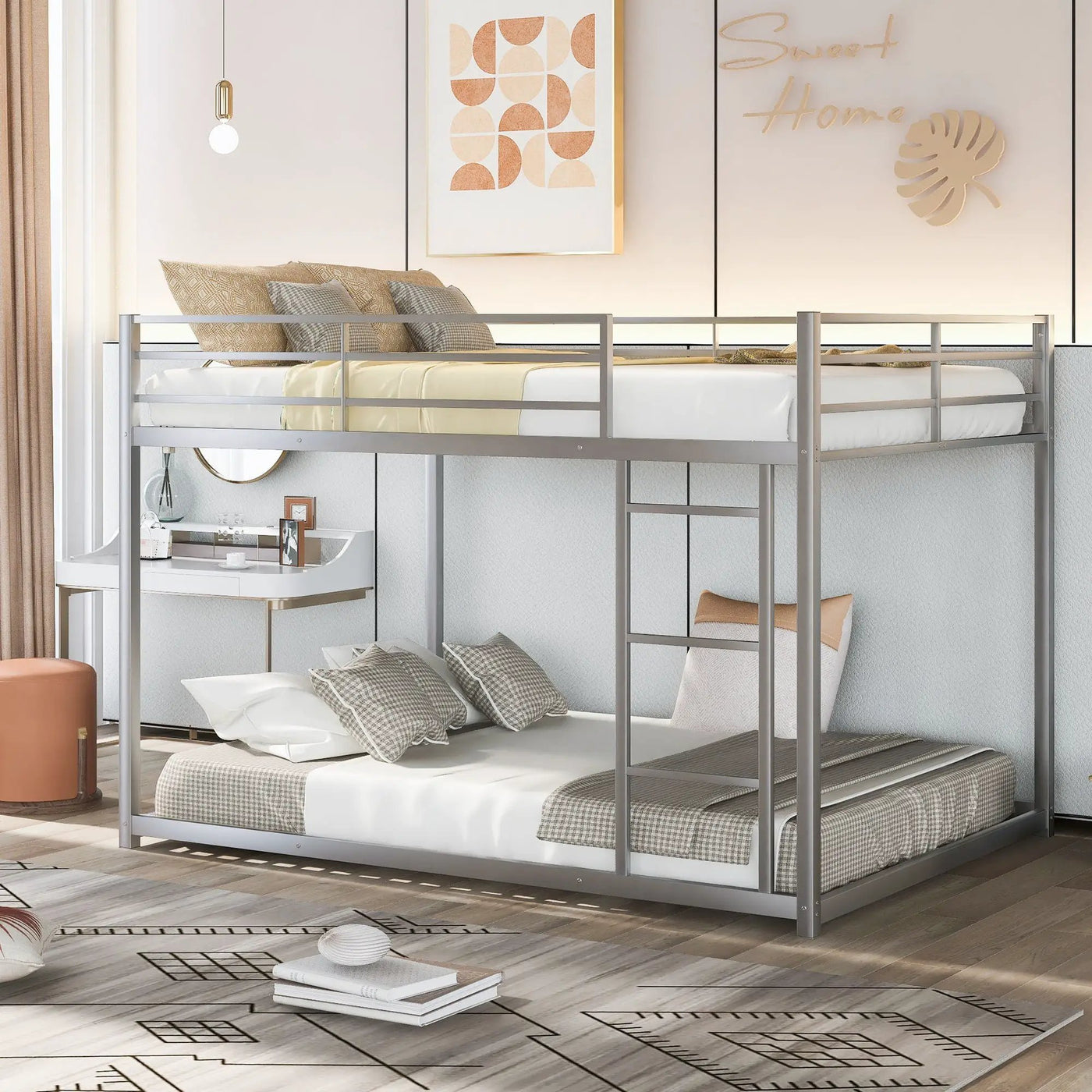 Metal Bunk Bed, Low Bunk Bed With Ladder by HouseOfZazla