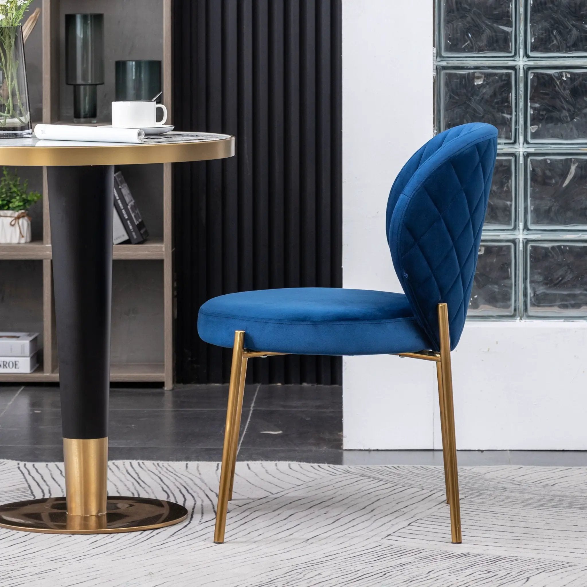 Amoa - Contemporary Velvet Upholstery Dining Chair - Blue by HouseOfZazla