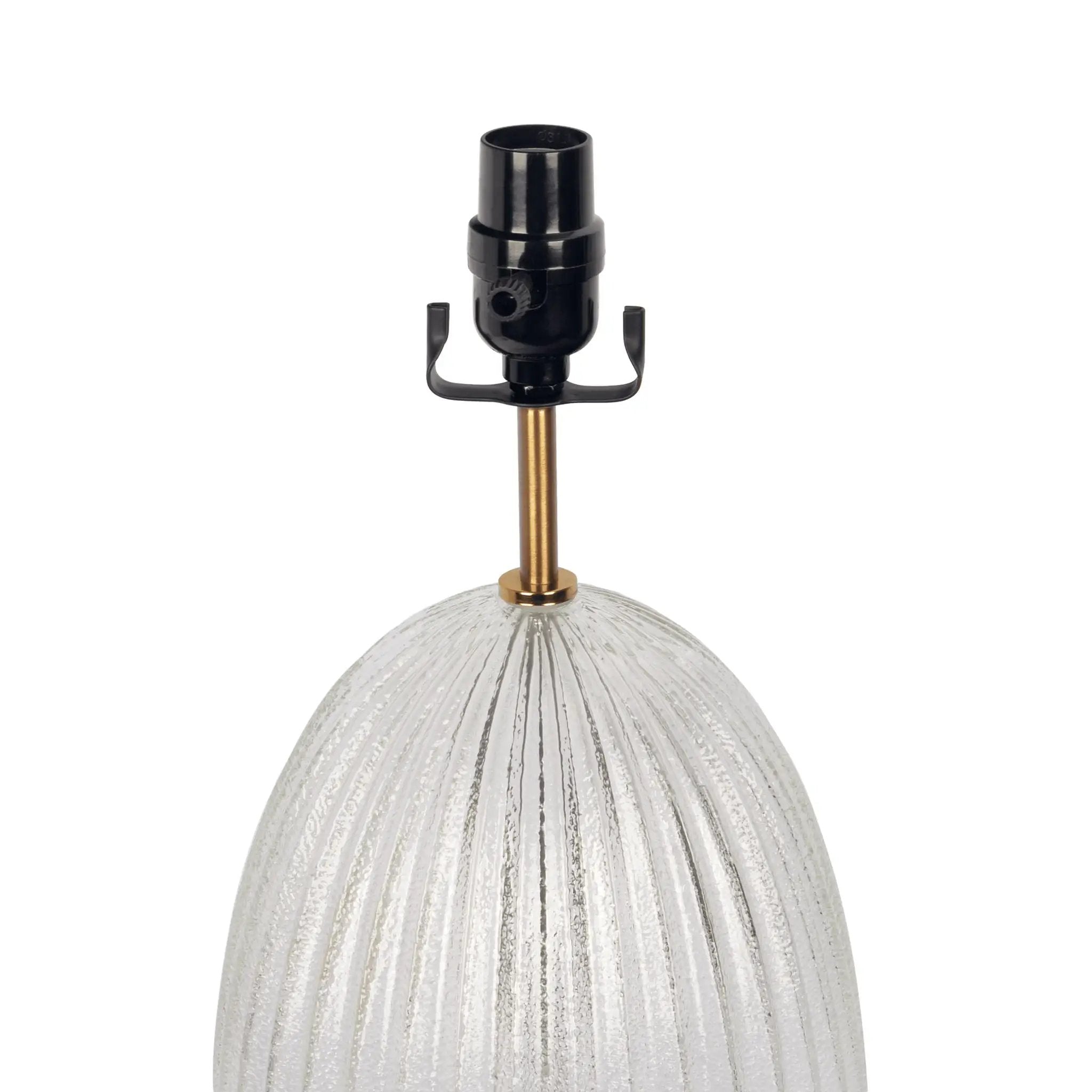 Aurora - Ribbed Lamp Base Clear Table Lamp Large Linen Shade - Beige / Clear / Gold by HouseOfZazla