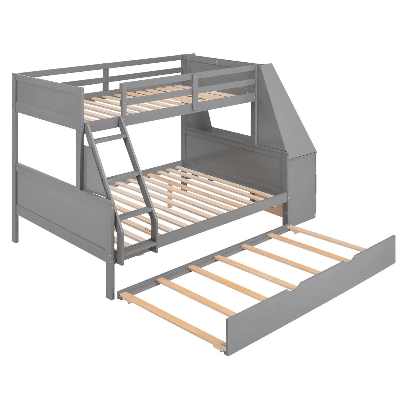 Bunk Bed With Trundle And Built In Desk, 3 Storage Drawers And Shelf by HouseOfZazla