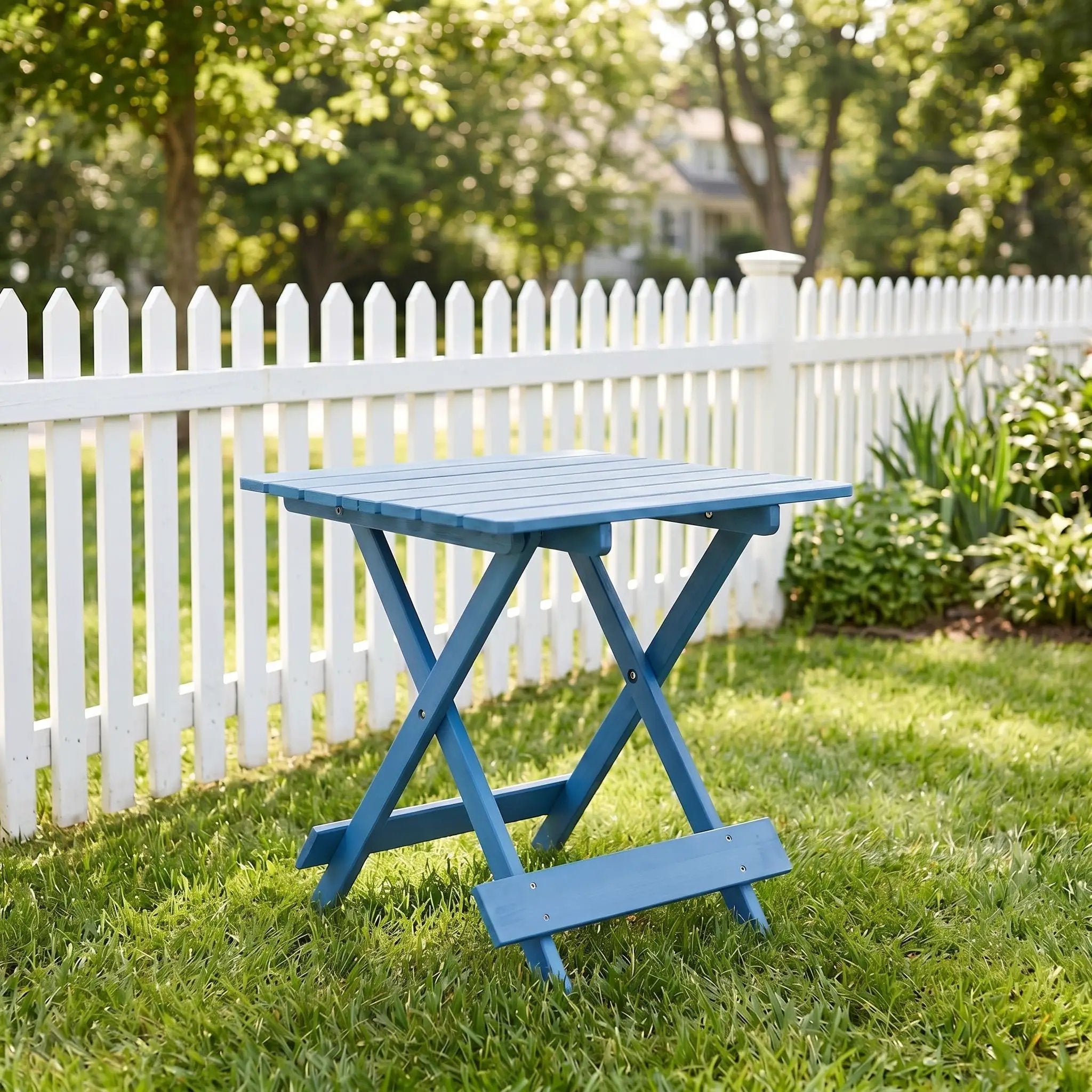 Folding Square Table For Backyard - Blue by HouseOfZazla