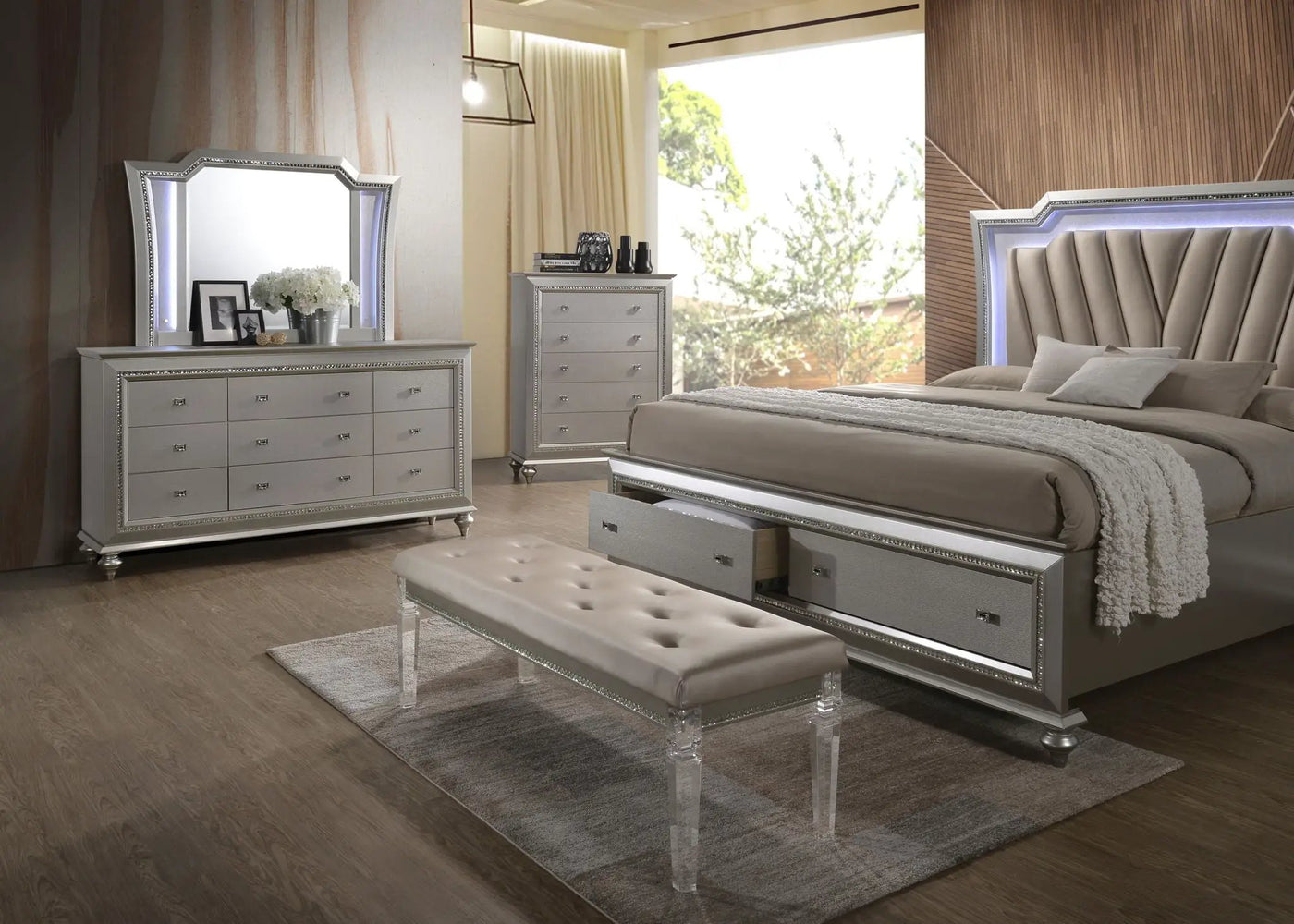 Kaitlyn - Bed With LED & Storage by Unique Piece Furniture