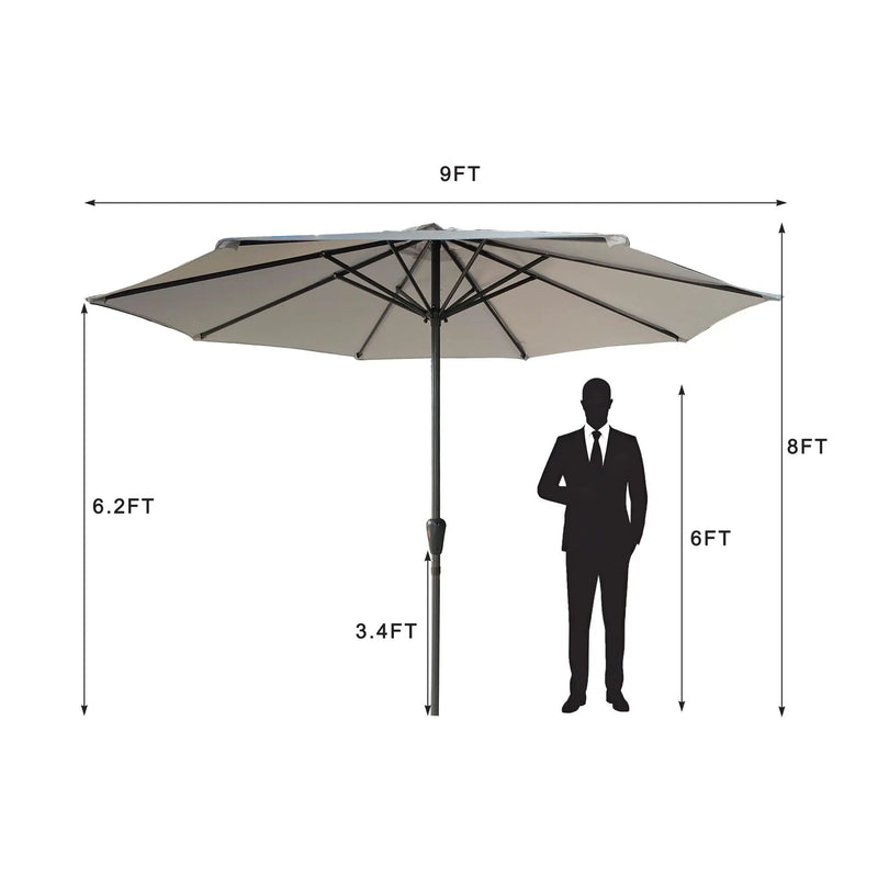 Patio Market Umbrella With 8 Steel Ribs, UV-Resistant And Waterproof Canopy by Unique Piece Furniture