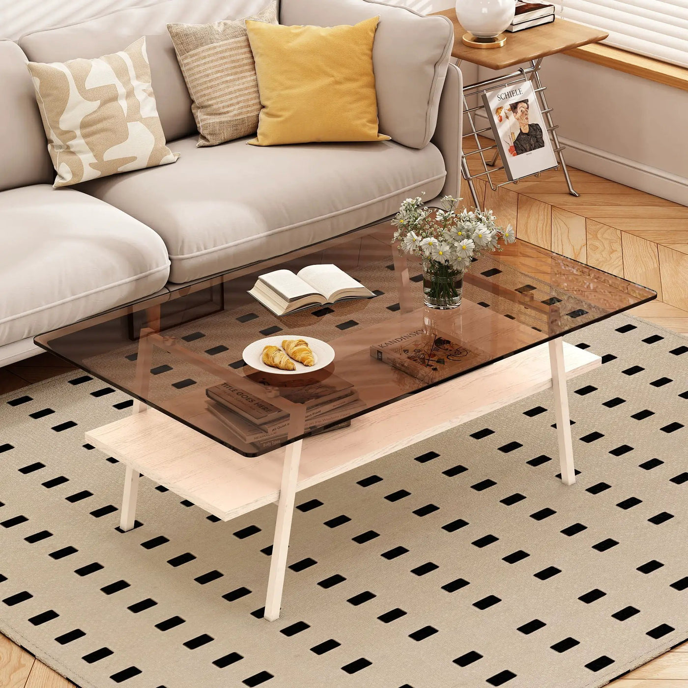 Rectangle Coffee Table, Tempered Glass Tabletop Modern Table For Living Room by HouseOfZazla
