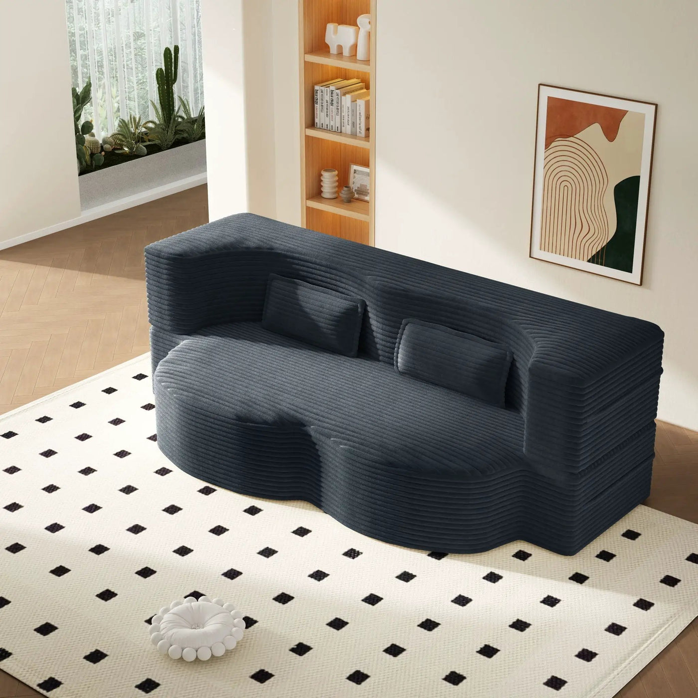 Modern Floor Sofa With 2 Pillows, Convertible Twin Size Folding Mattress For Living Room by HouseOfZazla