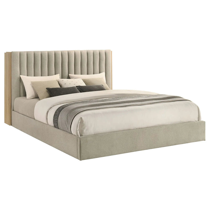 Arielle Eastern King Bookcase Panel Storage Bed Light Oak by Unique Piece Furniture