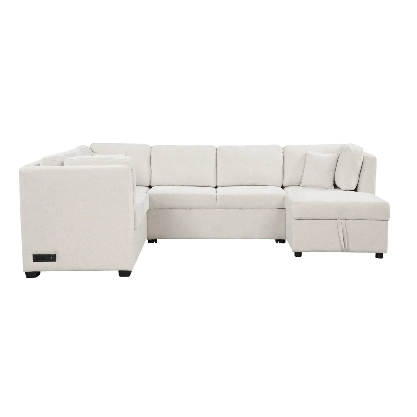 U-Shaped Sectional Sofa Pull Out Sofa Bed With Two USB Ports, Two Power Sockets, Three Back Pillows And A Storage Chaise For Living Room by HouseOfZazla