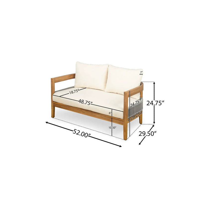 Porto Outdoor Loveseat & Table - Beige / Teak by HouseOfZazla