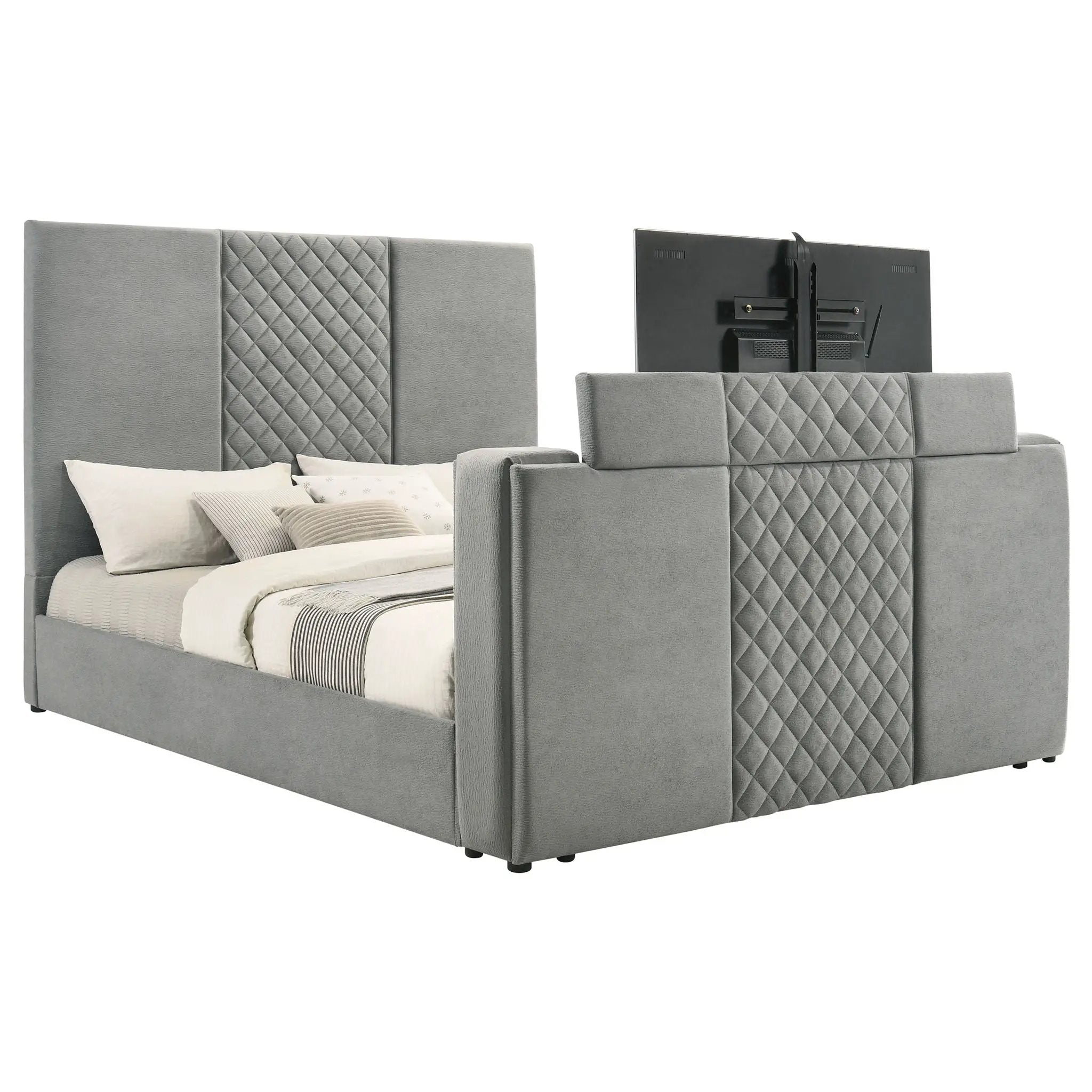 Tara 61-inch Upholstered Eastern King Panel TV Bed Grey by Unique Piece Furniture