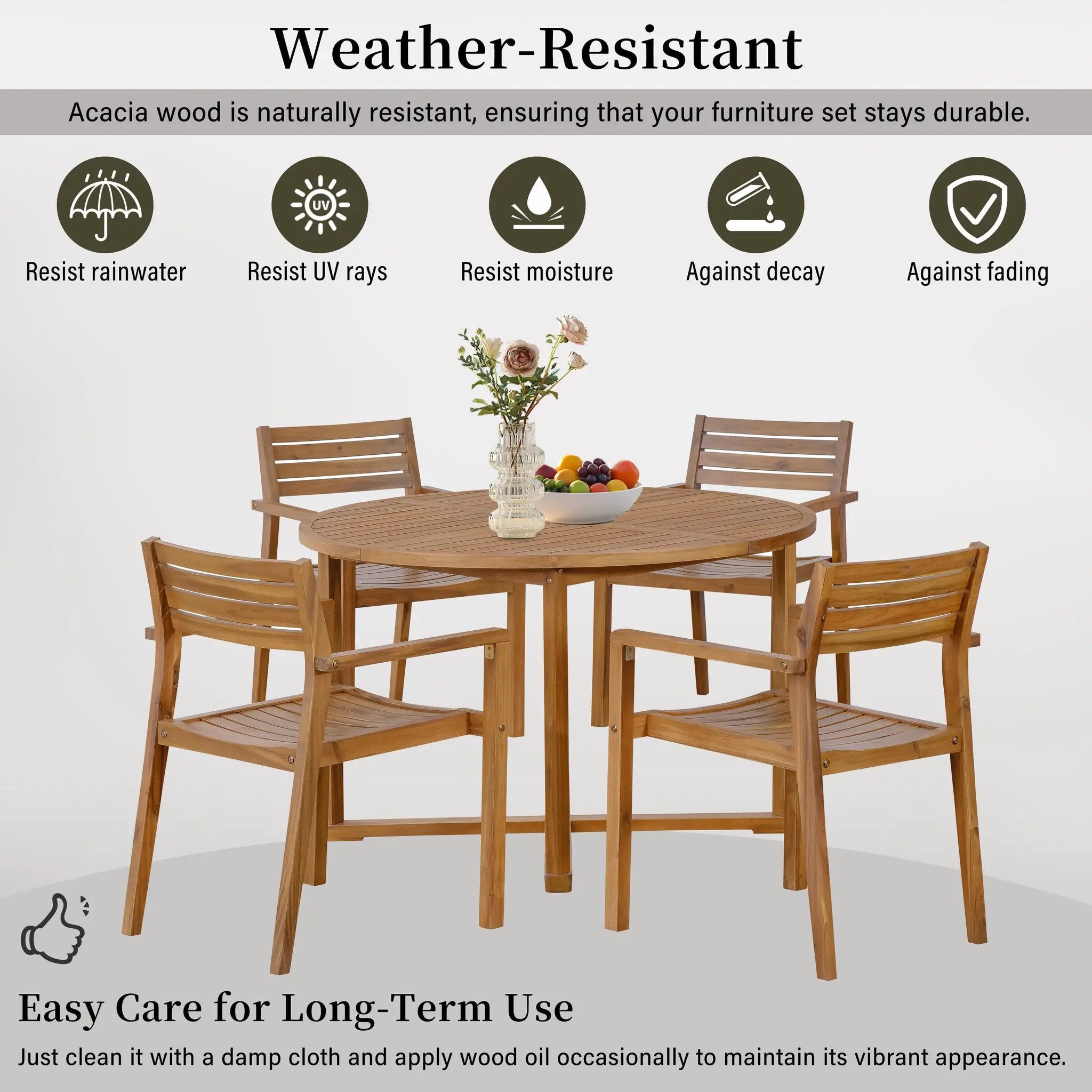 U_STYLE 5-Piece Outdoor Dining Set with Acacia Wood Chairs by HouseOfZazla